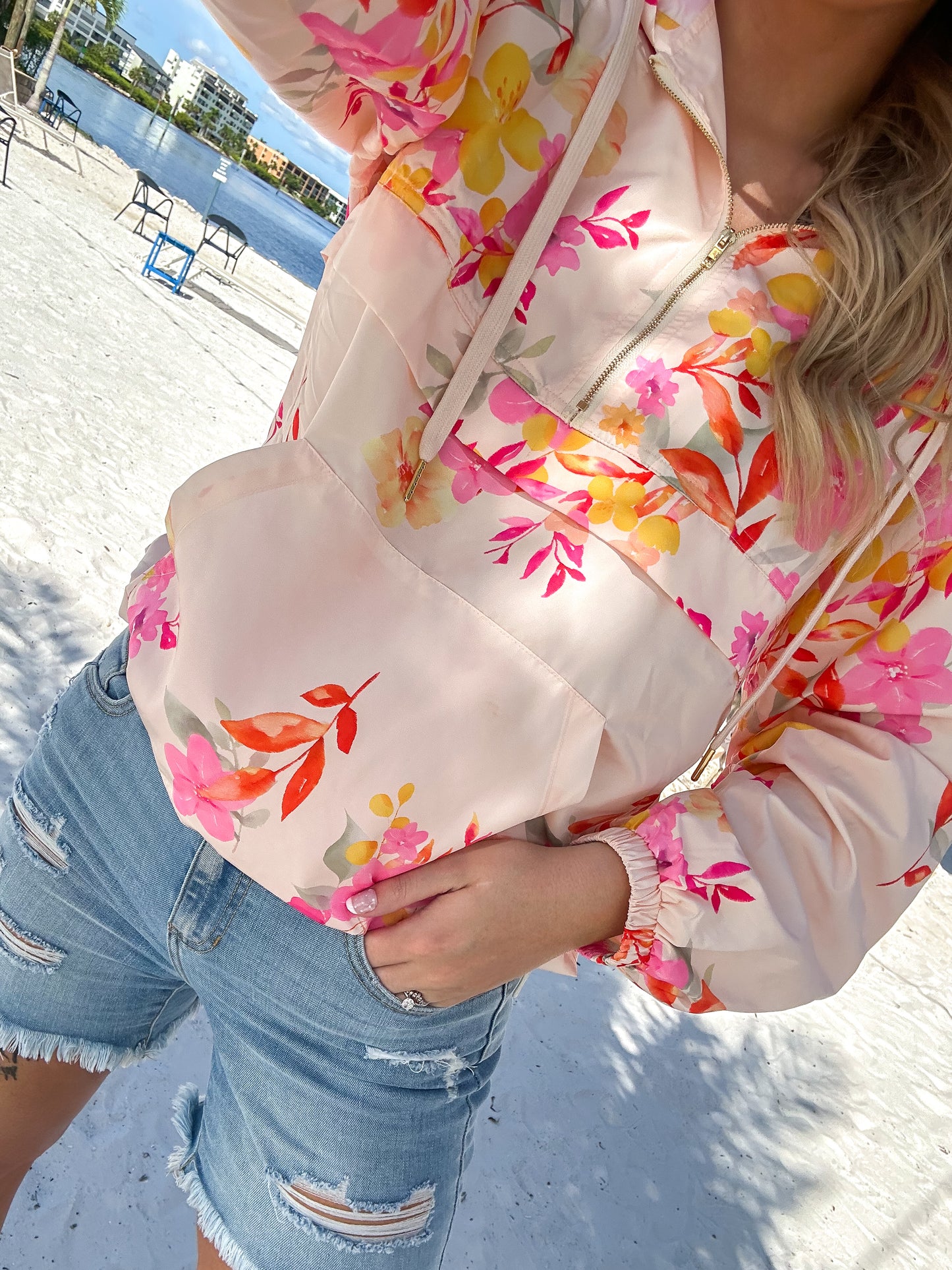 Rosie Floral Print Hoodie Windbreaker