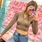 Ellie Easy Comfy Casual Fitted Crop Henley Knit Top - Mocha