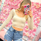 Ellie Easy Comfy Casual Fitted Crop Knit Top - Ecru