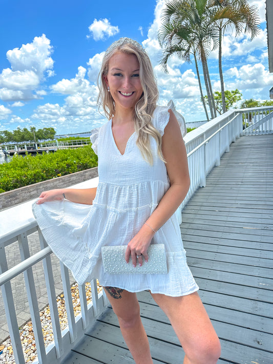 Isabella Double Gauze Tiered Mini Dress - White