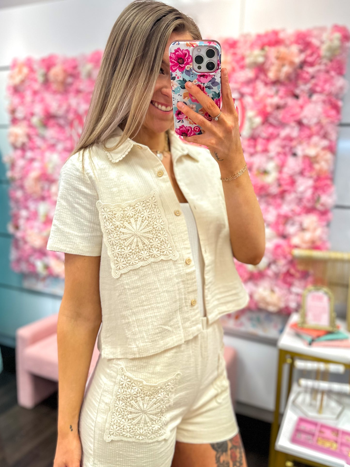 Textured Tide Crochet Pocket Top