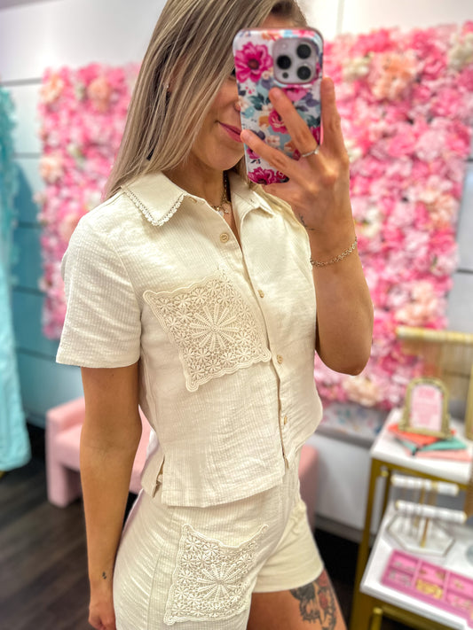 Textured Tide Crochet Pocket Top