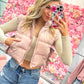 Sasha Side Bow Tie Front Zipper Crop Puffer Vest - Blush