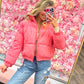 Brie Balletcore Mock Neck Puffer Jacket With Pockets - Pink