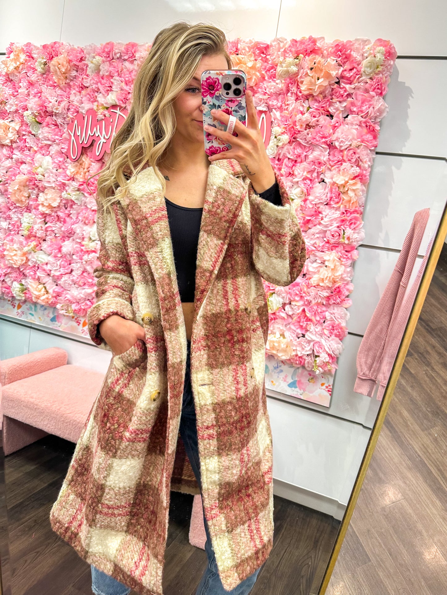 Penelope Plaid Soft Oversized Button Down Long Coat - Rose Mix