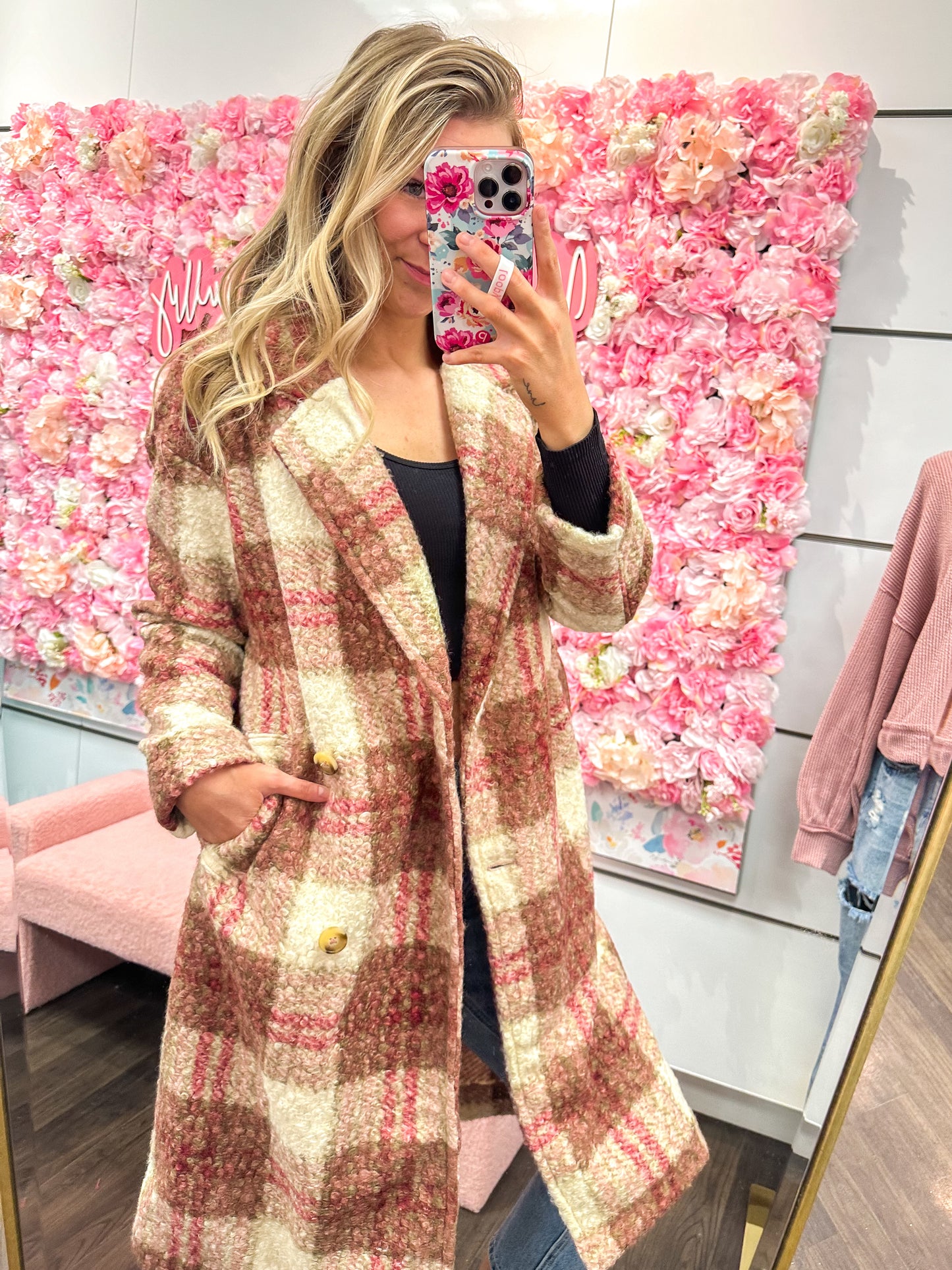 Penelope Plaid Soft Oversized Button Down Long Coat - Rose Mix