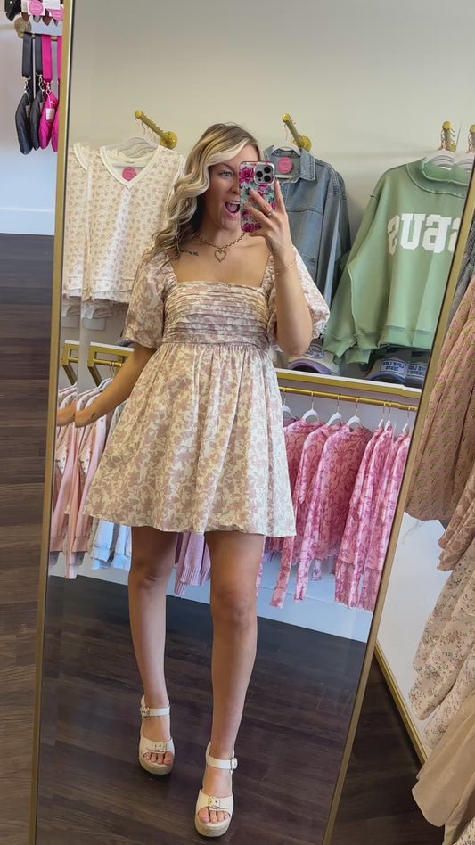Paloma Pleated Bubble Sleeve Mini Dress