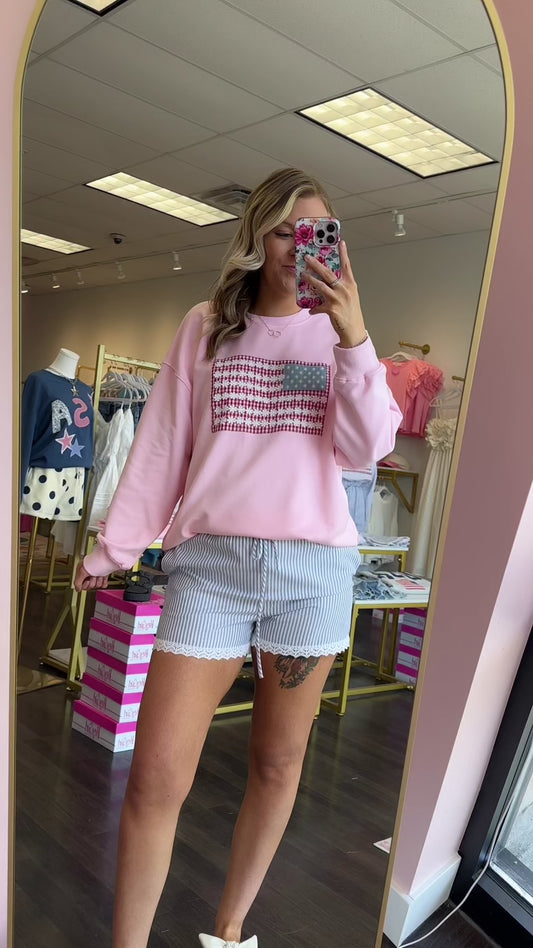 Floral Freedom Crewneck - Baby Pink