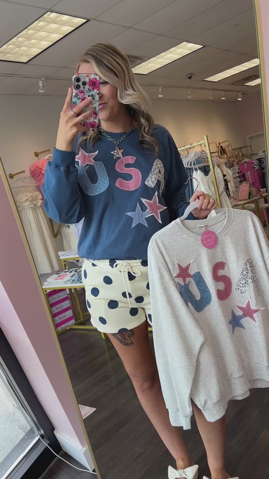 USA Patchwork Star Sweatshirt - Heather Ivory