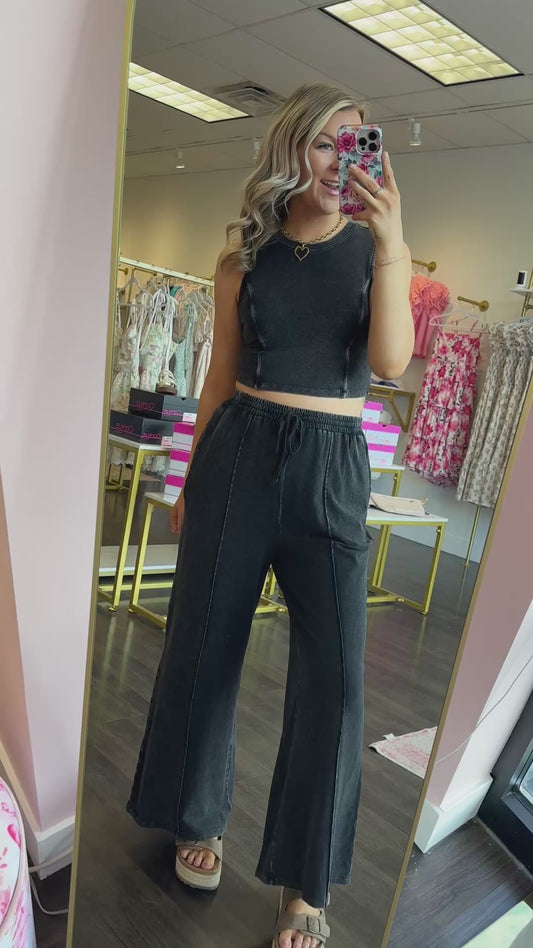 On The Go Wide Leg Pant Set - Black