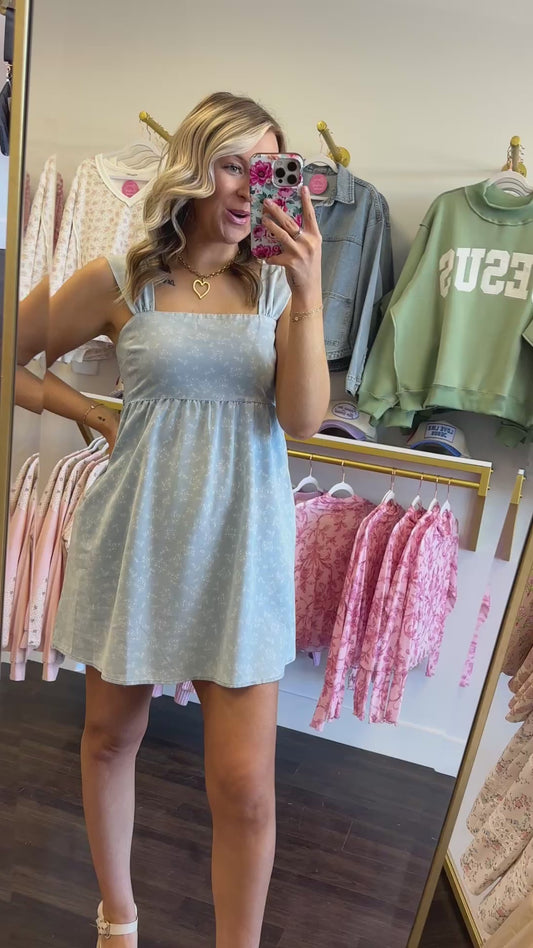 Fallon Floral Chambray Denim Mini Dress