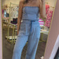 Sloane Strapless Jumpsuit - Washed Blue