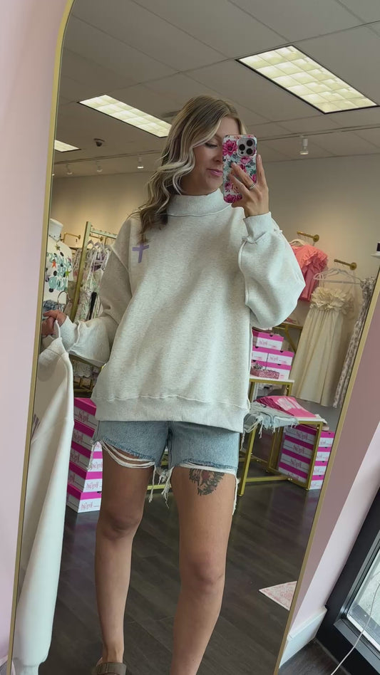 Cross / Jesus Saves Reversible Mock Neck Sweatshirt